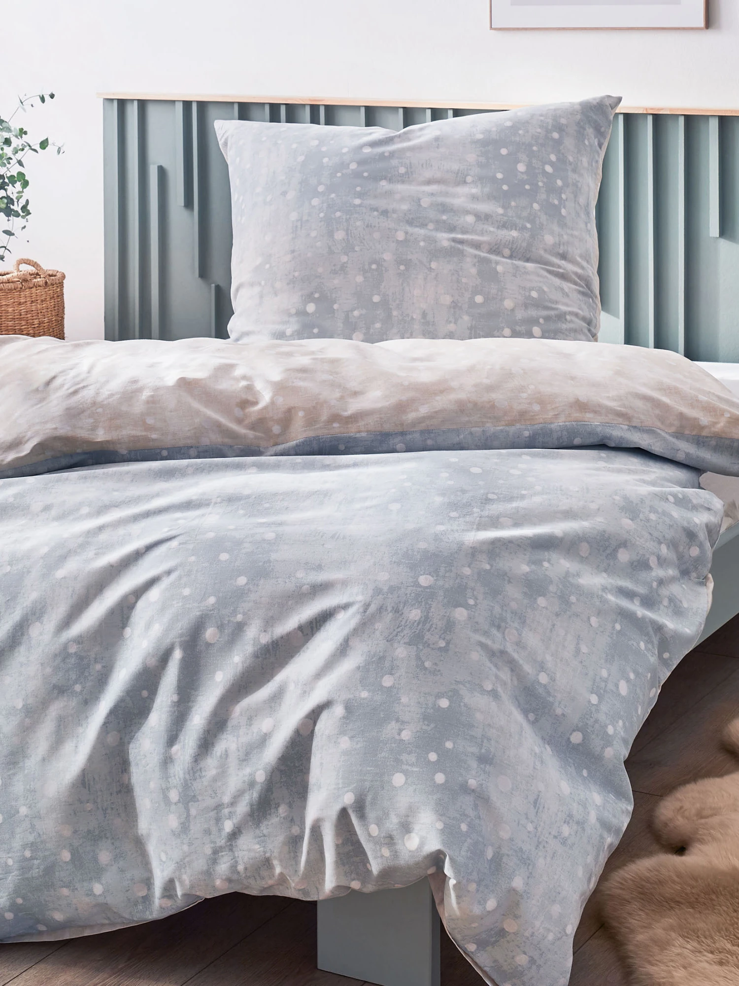 Bettwäsche, Creme/Hellblau