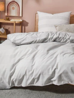 Renforcé-Bettwäsche, Grau/Weiss
