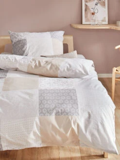Renforcé-Bettwäsche, Grau/Beige